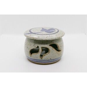 Handmade Candle Holder Pottery Stoneware Floral Leaves Incense Spell Work Nature